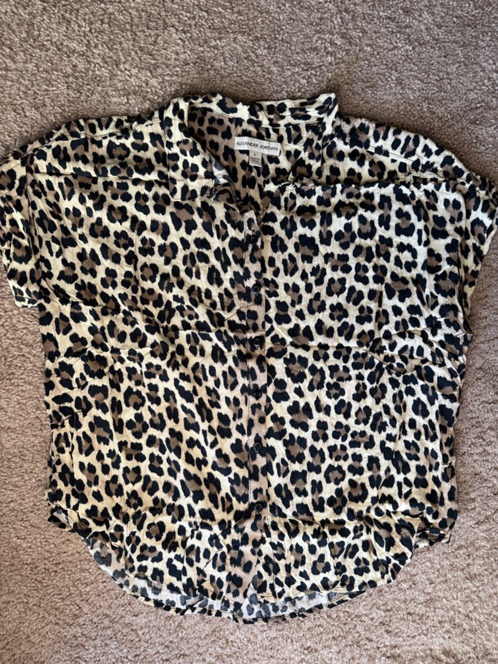Alexander Jordan Beige Leopard Short Sleeve Button-Down
